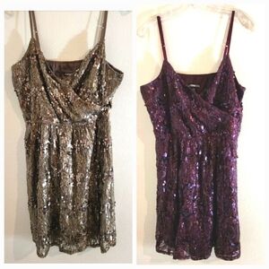 Bundle 2 Sequin Dresses Sz L EXPRESS Tan/purple